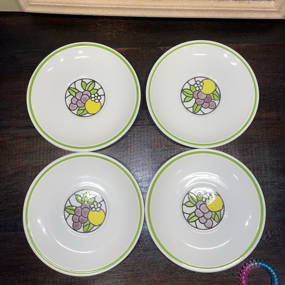 4 PC Fruit print Tiffany Metlox Poppy Trail Pottery Saucer plates California - Picture 5 of 5